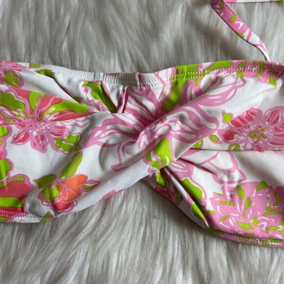 Lilly Pulitzer Pink Floral Bandeau Swim Top Sz M - Picture 4 of 6